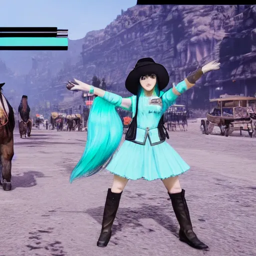 Image similar to red dead 2 hatsune miku in game