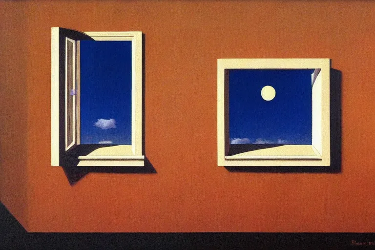 Prompt: the window by rene magritte, detailed painting, hd, hq, high resolution, high detail, 4 k, 8 k