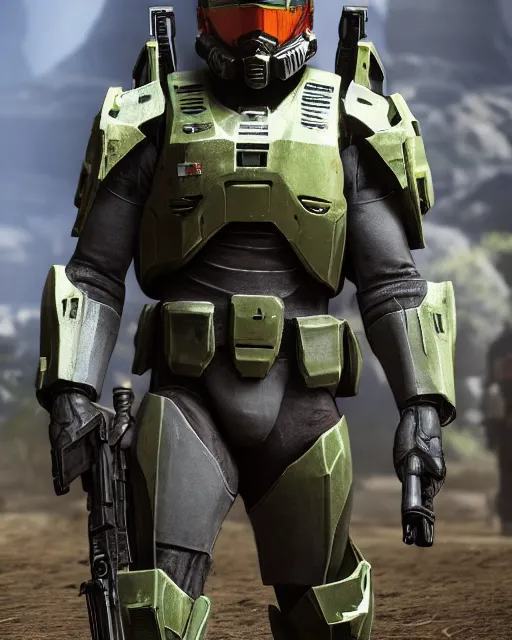 Prompt: master chief by red dead redemption 2, by greg rutowski, cinematic, photorealistic