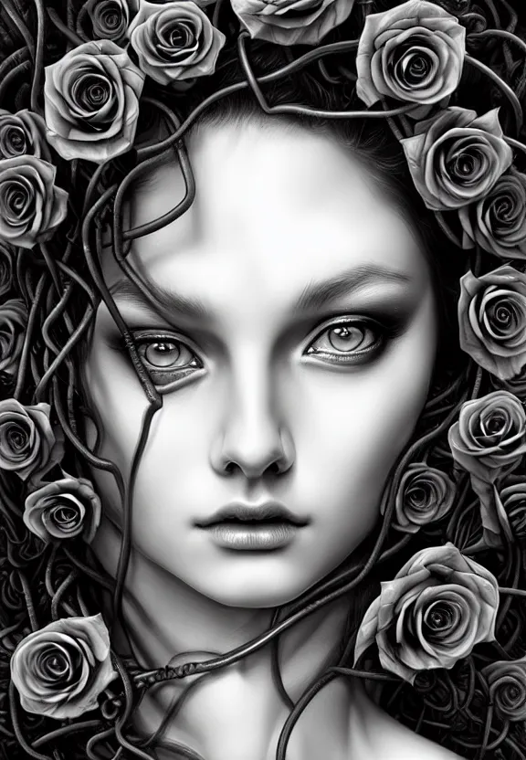 Prompt: , medusa, symmetrical portrait, realistic, full body, black rose, rich detail, by wlop, stanley artgerm photo - grade