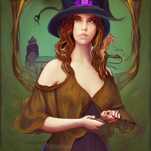 Image similar to Portrait of a young gorgeous witch making magic with her hands, eeries, mystical, in the style of Wlop
