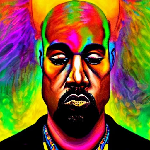 Prompt: an extremely psychedelic portrait of kanye west, surreal, lsd, face, detailed, intricate, elegant, lithe, highly detailed, digital painting, artstation, concept art, smooth, sharp focus, illustration,