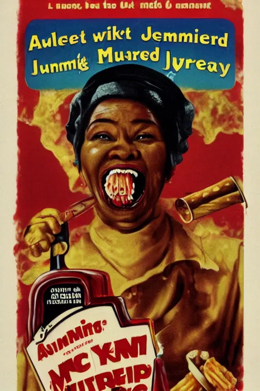 Image similar to aunt jemima covered in maple syrup horror movie cinematic