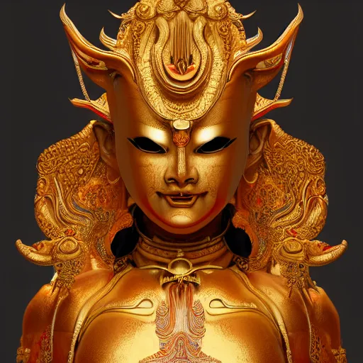 Image similar to naraka buddhist demon korean female, highly detailed, symmetrical long head, golden amber eyes, smooth marble surfaces, detailed ink illustration, raiden metal gear, cinematic smooth stone, deep aesthetic, concept art, post process, 4 k, carved marble texture and silk cloth, latex skin, highly ornate intricate details, in the style of 8 8 grzes