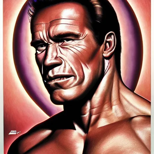 Prompt: schwarzenegger by alex grey