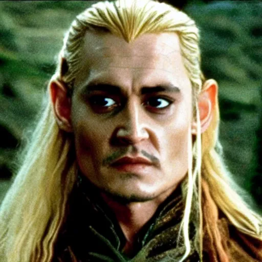 Image similar to A still of Johnny Depp as Legolas in Lord of the Rings (2001)