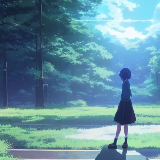 Image similar to the girl is casting a magic array,by Makoto Shinkai