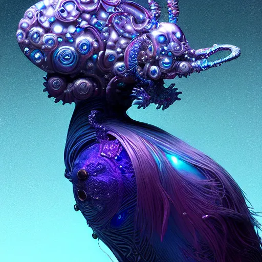 Image similar to iridescent opalescent animal, bioluminescent : by michal karcz, daniel merriam, victo ngai and guillermo del toro : ornate, dynamic, particulate, intricate, elegant, highly detailed, centered, artstation, smooth, sharp focus, octane render