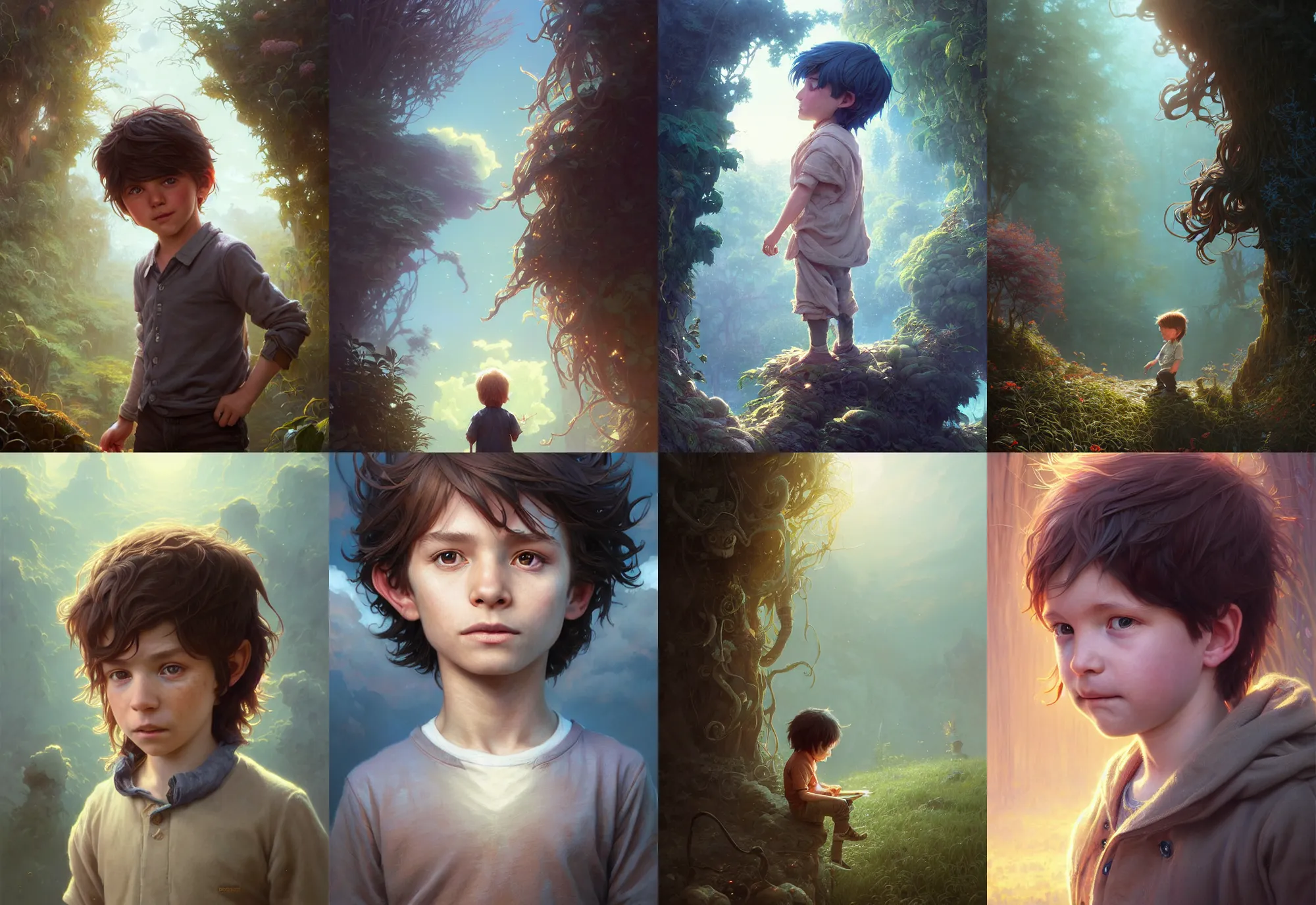 Prompt: highly detailed portrait of a little boy with long hairs, stephen bliss, unreal engine, fantasy art by greg rutkowski, loish, rhads, ferdinand knab, makoto shinkai and lois van baarle, ilya kuvshinov, rossdraws, tom bagshaw, alphonse mucha, global illumination, radiant light, detailed and intricate environment