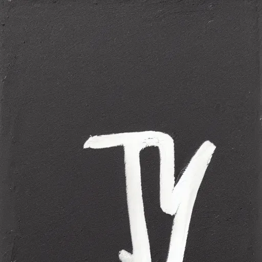 Image similar to the letter m painted with thick white oil paint in loose brush strokes on a black background, centered in view