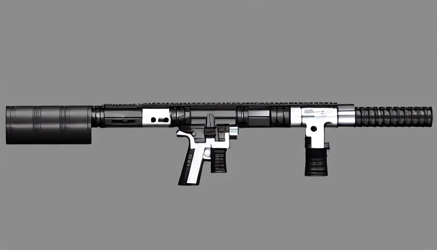 Image similar to extremely detailed ultra realistic side view photo sci fi minimalist coilgun rifle, detailed trigger, chemically propelled, electric, smooth streamline, elegant sleek smooth body, white paint, wires, railgun, chemrail, gauss, smooth utopian design, ultra high quality, octane, cod, destiny, warframe, terminator