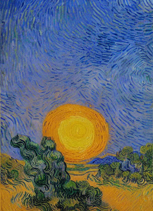 Image similar to high detailed oil painting of sunrise in the desert painted by vincent van gogh