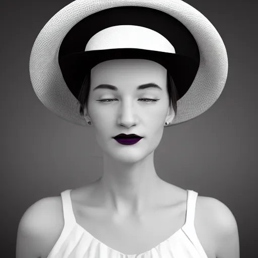 Prompt: portrait of a woman wearing a bowler hat, digital art, ambient occlusion, fresnel effect, subsurface scattering.