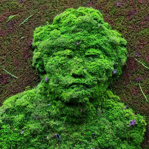 Image similar to a human figure made of moss and flowers