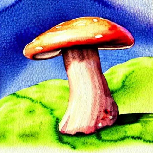 Prompt: A watercolor art of animal in shape of mushroom with glasses, illustration by Taida Balčiūnienė, book cover, colorful background, 4k resolution, hugh detailed, matte painting