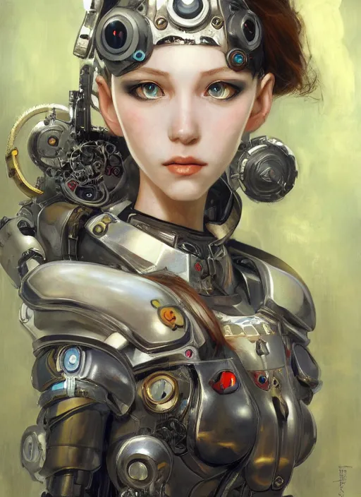 Image similar to portrait of cute beautiful young cyborg maiden, cyberpunk, Warhammer 40000, gothic, highly detailed, artstation, illustration, art by Gustav Klimt and Range Murata