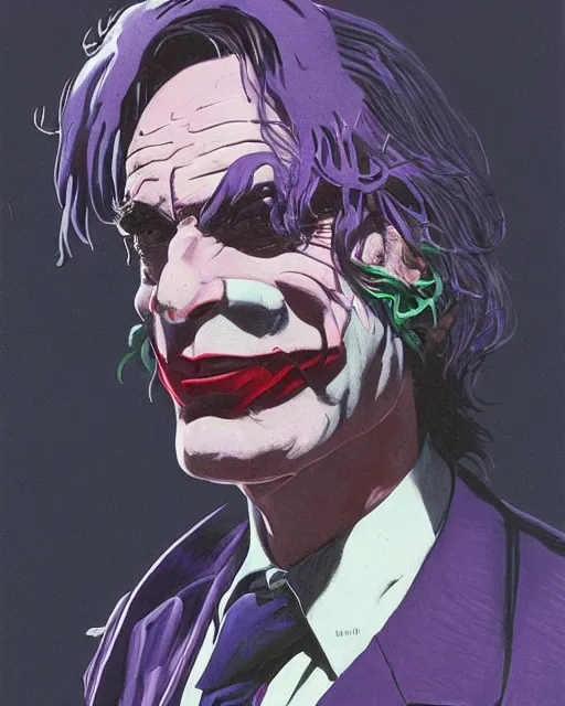 Image similar to portrait of saul goodman as the joker, concert photography, art by makoto shinkai and peter elson, bernie wrightson