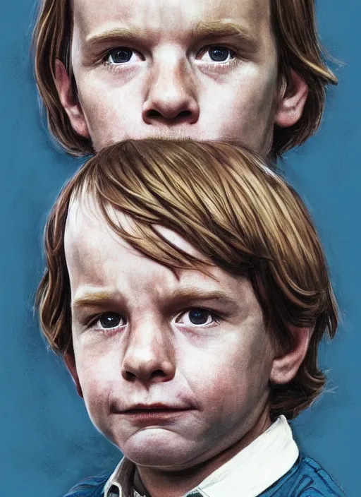 Image similar to portrait of Ewan Mcgregor as Danny Lloyd in The Shining (1980), highly detailed, centered, solid color background, digital painting, artstation, concept art, smooth, sharp focus, illustration, artgerm, donato giancola, Joseph Christian Leyendecker, Les Edwards, Ed Repka, WLOP, Artgerm