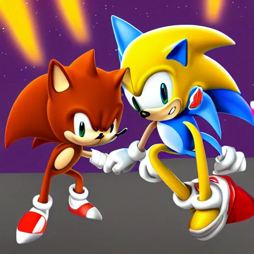 Prompt: romantic relationship between sonic and tails, high quality digital art trending on artstation