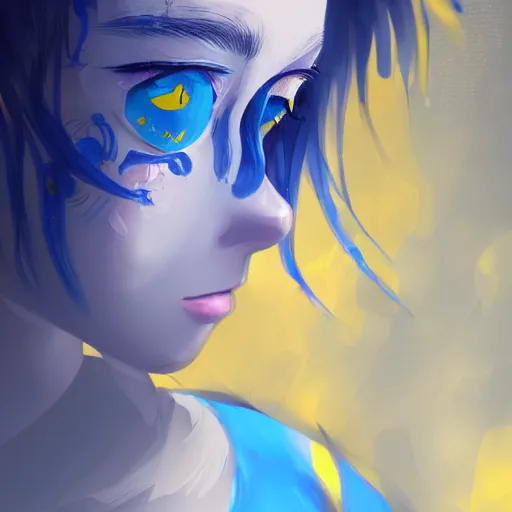 Image similar to a portrait of anime ukrainian blue and yellow girl, crying with eye drops, concept art, trending on artstation, highly detailed, intricate, sharp focus, digital art, 8 k