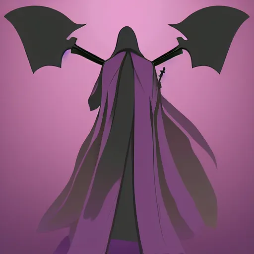 Image similar to grim reaper, purple cloak, full body, scythe