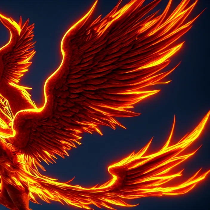 the phoenix rises from the ashes, dark and mysterious