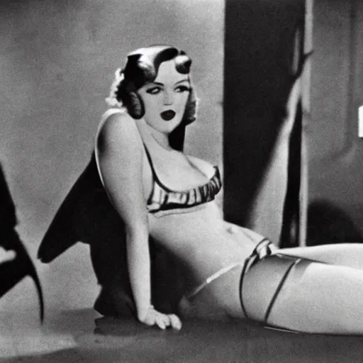 Prompt: the image is a lost action hollywood film still 1 9 3 0 s photograph of a tropical theme pinup actress reacting to a sudden death scene. vibrant cinematography, anamorphic lenses, crisp, detailed image in 4 k resolution.