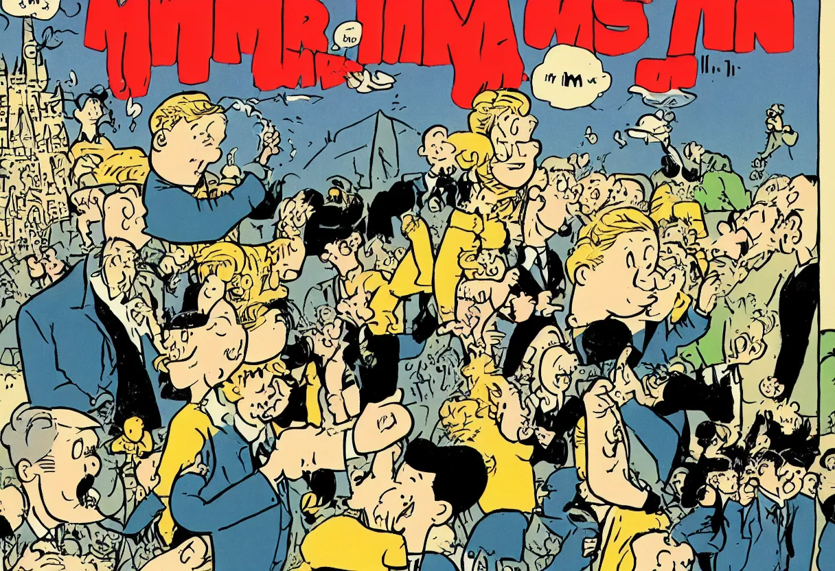 Prompt: cover of the Tin Tin book 'I'm getting married by Herge'