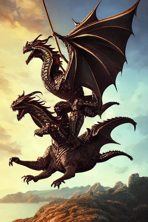 Image similar to powerful khal drogo ( jason momoa ) riding a flying dragon, intricate art deco dragon, elegant, highly detailed burning background, sword, sharp focus, game of thrones art by artgerm and beeple and greg rutkowski and wlop