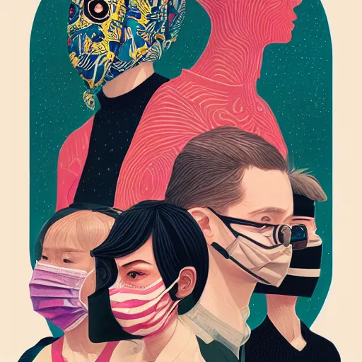 Image similar to portrait of people with sanitary mask, Tristan Eaton, artgerm, Victo Ngai, RHADS, ross draws