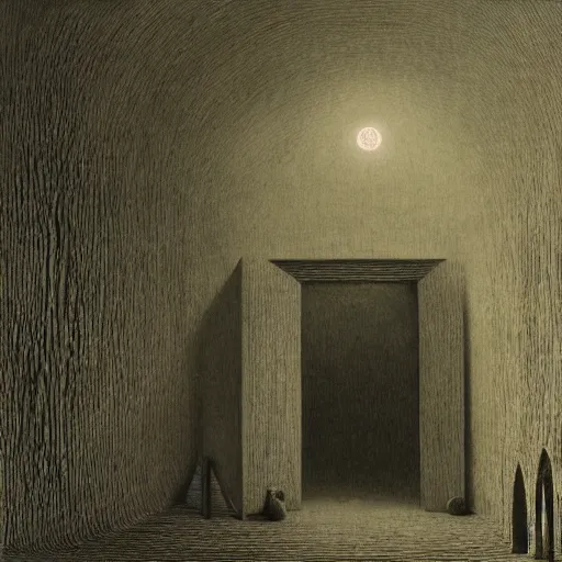 Image similar to liminal space, spooky familiar feeling, odd, place, backrooms by zdzislaw beksinski