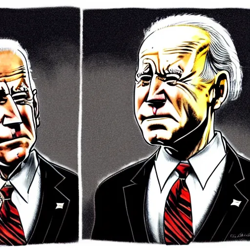 Prompt: : biden looking sad, political cartoon, style of Ralph Steadman