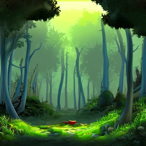 Image similar to a clearing in a forest in the style of the curse of monkey island point and click adventure game