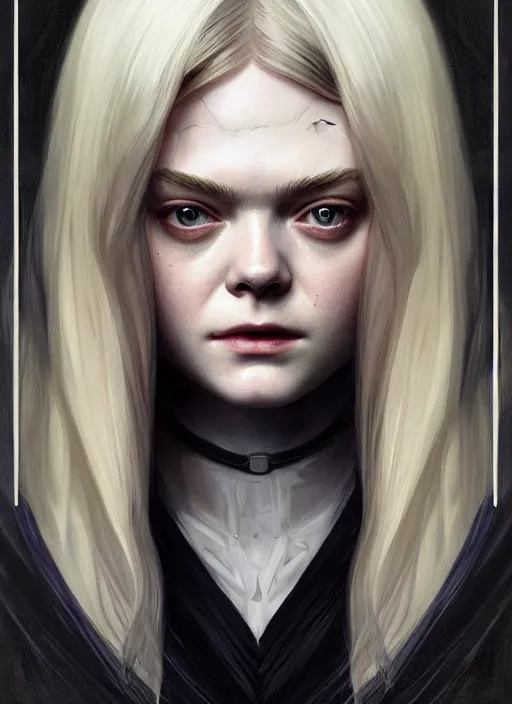 Image similar to symmetry!! portrait of elle fanning in re 7, horror, fashion, dark!! intricate, elegant, highly detailed, digital painting, artstation, concept art, smooth, sharp focus, illustration, art by artgerm and greg rutkowski and alphonse mucha