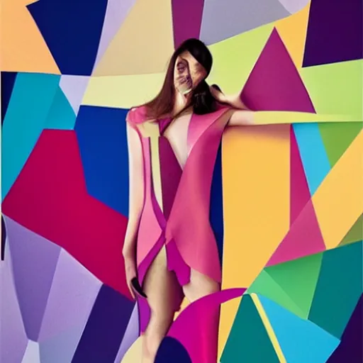 Prompt: fashion magazine geometric colorful smooth shapes rendered as a fashion photo