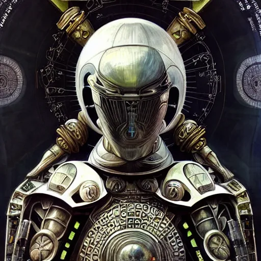 Prompt: brutal solarpunk macedonian cyber warrior portrait praying altar of sacrifice by giger vasnetsov rutkowski mucha hyperrealism very detailed masterpiece shadows symmetrical expressive eyes well proportioned balanced high resolution artgerm cinematic epic dramatic slow ivory poetic