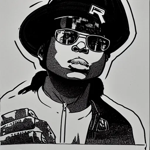 Image similar to manga panel of eazy - e in the style of kentaro miura, 8 k, 4 k, masterpiece, trending on artstation