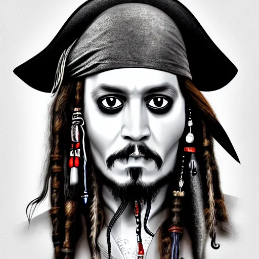 Image similar to portrait of captain jack sparrow, clear clean face, symmetrical face, ilya kushinov style