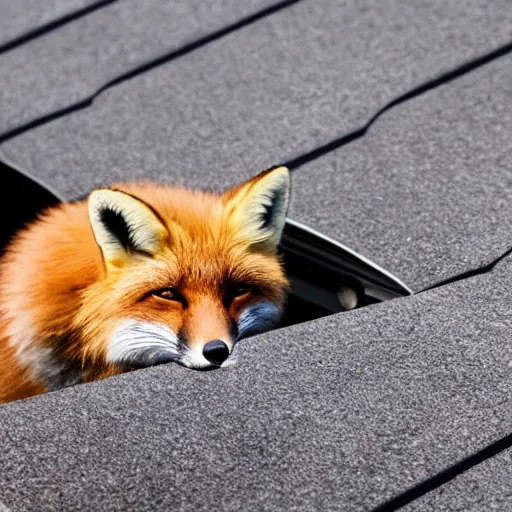 Prompt: fox sleeping on the roof of an old car, award winning photography