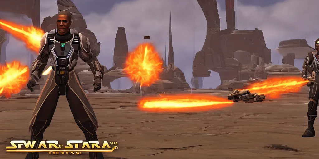 Prompt: screenshot of obama in swtor, heroengine, 4 k