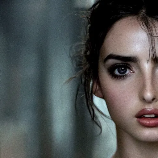 Image similar to a movie still of ana de armas in blade runner beautiful face, intricate, extremely detailed, modeling photography, 8 0 mm camera, body and face, rule of 3 rds, well proportioned