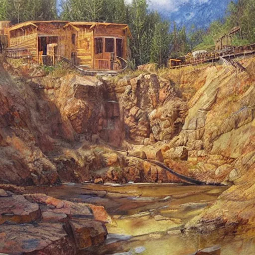 Image similar to old gold mine, art by james gurney, high details