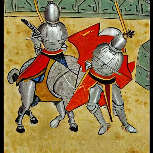 Prompt: two medieval knight fighting in chines painting style