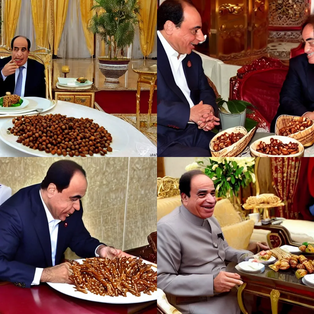 Prompt: Abdulfatah Sisi eating dates