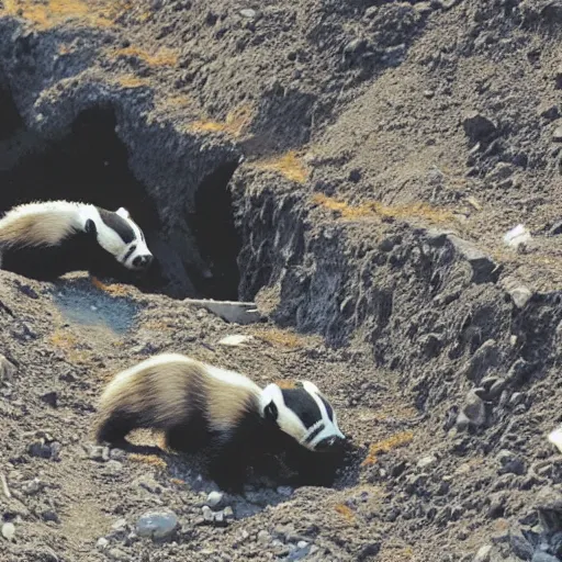 Prompt: A badger assaying in a large mine.