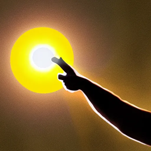 Image similar to the sun crying, man pointing weapon at it