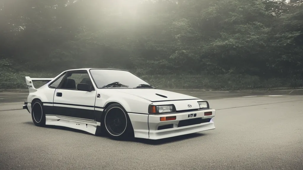 Image similar to a 1 9 8 3 takumi fujiwara's toyota ae 8 6 from initial d anime, cinematic, nikon d 7 5 0, long exposure, white balance, 8 k, led, lumen global illumination, fog, ray tracing reflections, fxaa, rtx, post - production