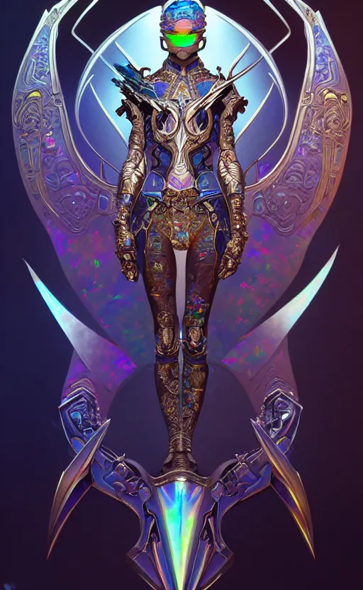 Image similar to iridescent opal cyborg ninja warrior, intricate ornate details, morandi color scheme, hd, illustration, epic, d & d, fantasy, intricate, elegant, highly detailed, wide angle, digital painting, artstation, concept art, smooth, sharp focus, illustration, wallpaper, art by artgerm and greg rutkowski and alphonse mucha and jin xiaodi