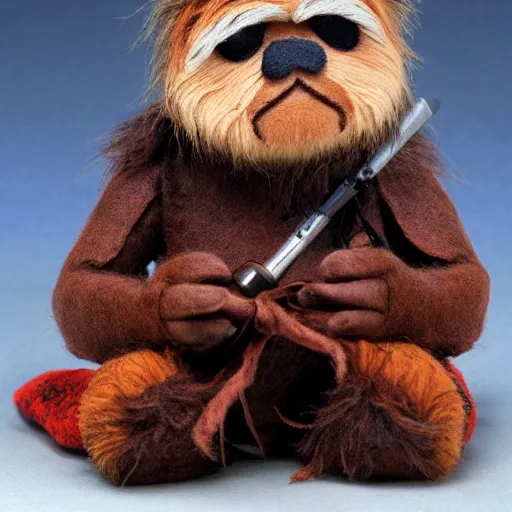 Prompt: ewok as a muppet. highly detailed felt. hyper real photo. 4 k.