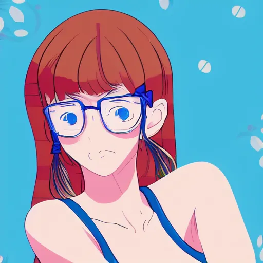 Prompt: a portrait of a girl wearing one-piece swimsuit, in the style of kyoto animation, Illustrator, in simple background, trending on pixiv